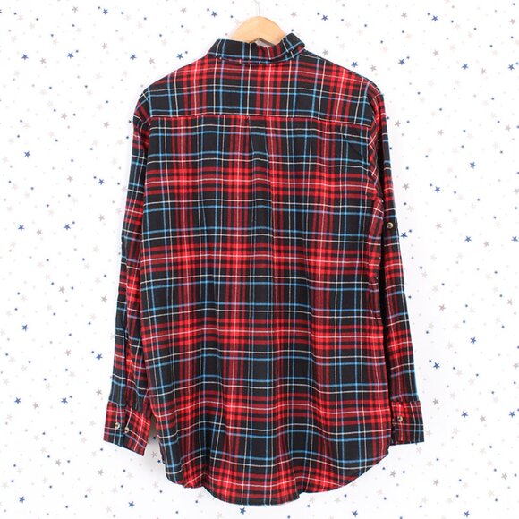Boyfriend Plaid Shirt Button Black Red - Picture 2 of 6